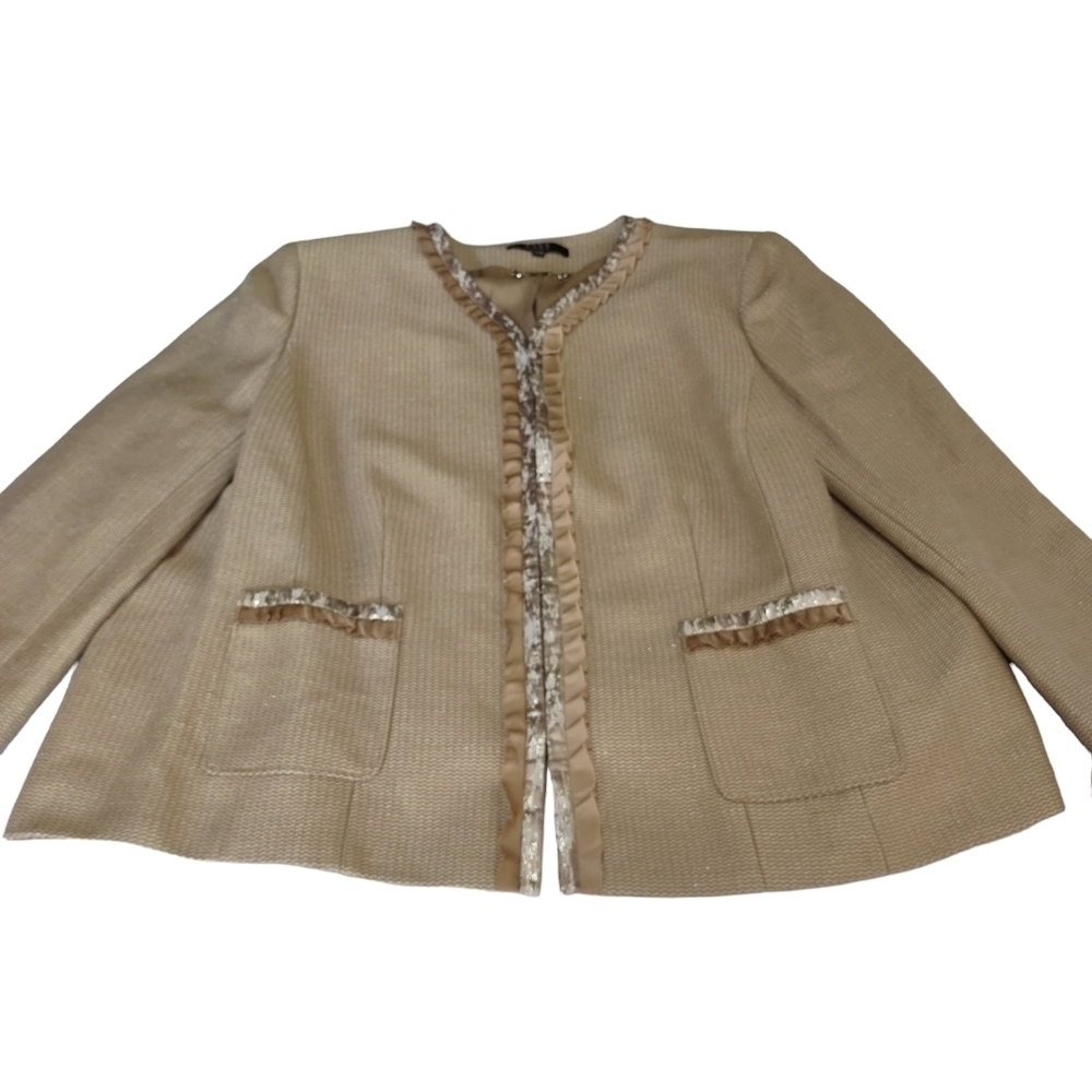 Alex Marie Women's Blazer Jacket Brown Ribbon Ruffled Edge Size 22W NWT - Picture 5 of 14